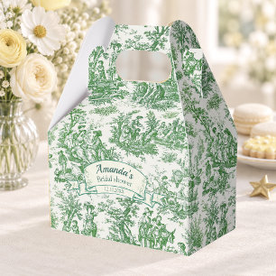 Vintage Green Floral Toile Bridal Shower Favor Boxes