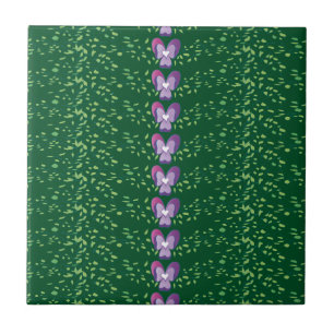 Vintage Green Floral Violets wallpaper pattern Ceramic Tile