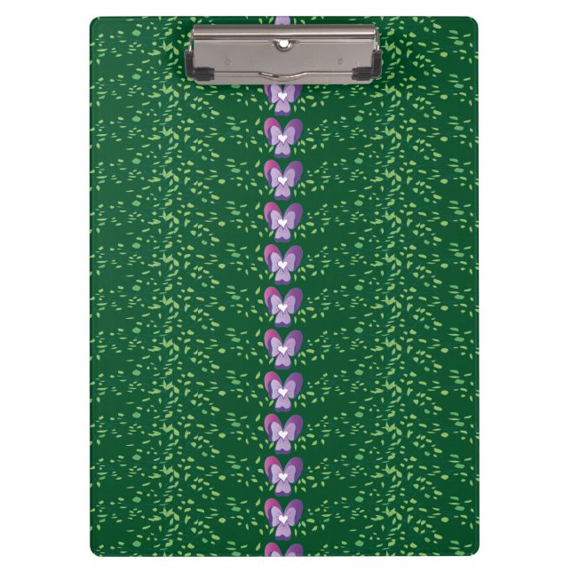Vintage Green Floral Violets wallpaper pattern Clipboard (Front)