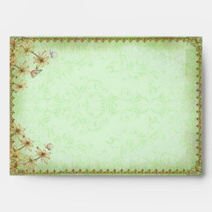 Vintage Green Floral Wedding Envelope