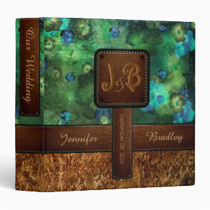 Vintage Green Floral Wedding Leather Look Binder