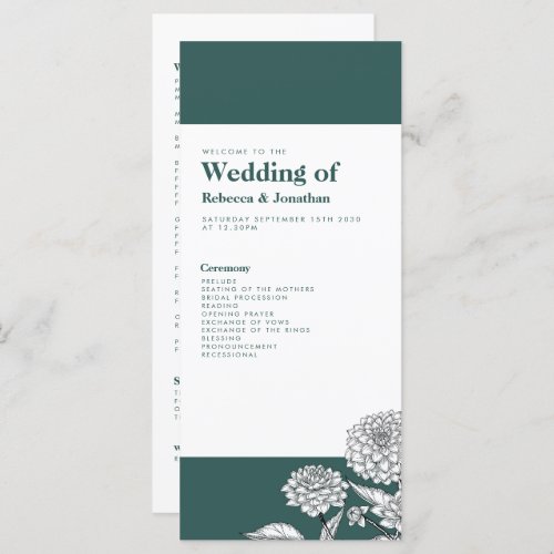 Vintage Green Floral Wedding Program