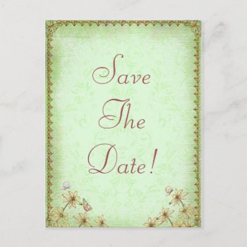 Vintage Green Floral Wedding  Save The Date Announcement Postcard by Lasting__Impressions at Zazzle