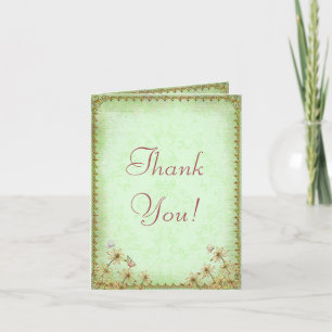 Vintage Green Floral Wedding  Thank You Card