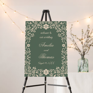 Vintage Green Floral Wedding Welcome Sign