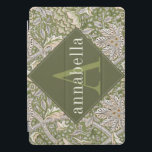 Vintage Green Floral William Morris Monogram iPad Pro Cover<br><div class="desc">This simple yet elegant design features a dark,  elegant William Morris inspired floral pattern in sage green,  cream,  and gold. Keep your iPad tablet protected with style. Add a name to personalize it. Makes a great Christmas or Mother's Day gift. Created by Simply Farmhouse Press.</div>