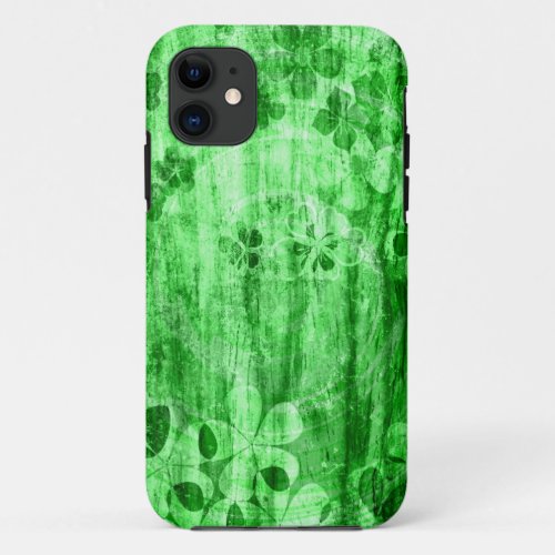 Vintage Green Flower Wood Abstract Art iPhone 11 Case