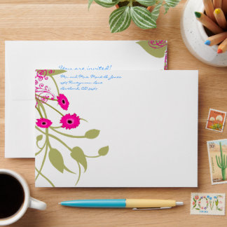 Vintage Green Flowers Wedding Envelopes