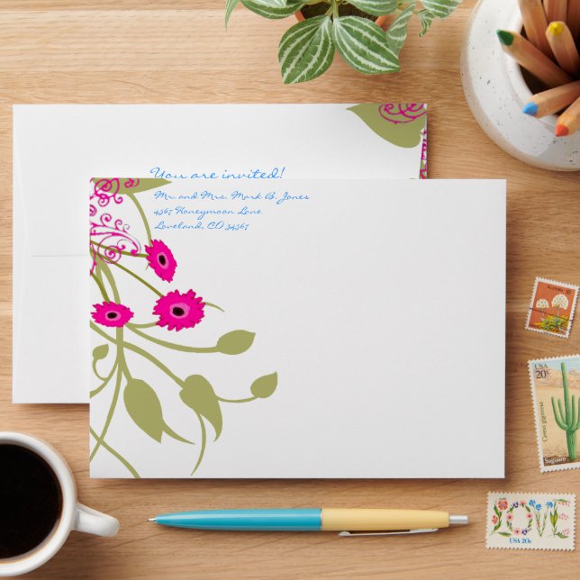 Vintage Green Flowers Wedding Envelopes (Desk)