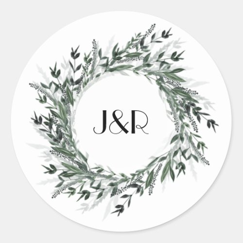 Vintage Green Foliage Monogram Lable Classic Round Sticker