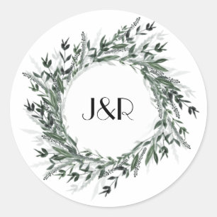 Vintage Green Foliage Monogram Lable Classic Round Sticker