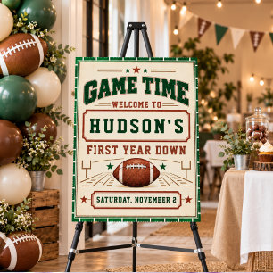 Vintage Green Football First Down 1st Birthday boy Foam Board
