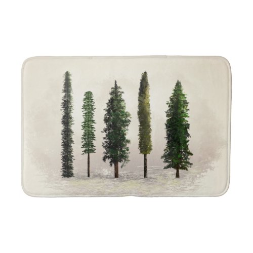 Vintage Green Forest Trees Rustic Woodsy Bath Mat