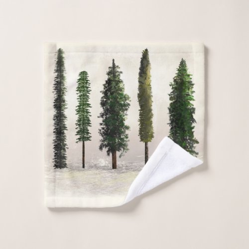 Vintage Green Forest Trees Rustic Woodsy Bath Towel Set