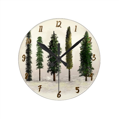 Vintage Green Forest Trees Rustic Woodsy Round Clock