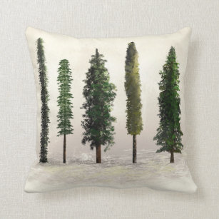 Vintage Green Forest Trees Rustic Woodsy Throw Pillow