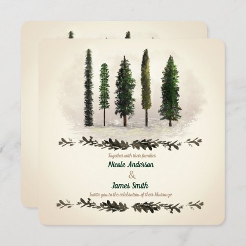Vintage Green Forest Trees Rustic Woodsy Wedding Invitation