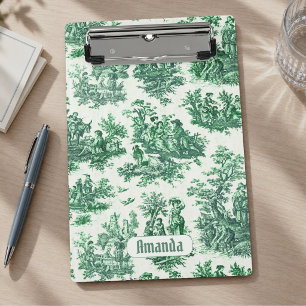 Vintage Green French Toile de Jouy Monogram Mini Clipboard