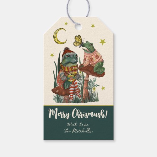 Vintage Green Frog Merry Mushroom Christmas Gift Gift Tags