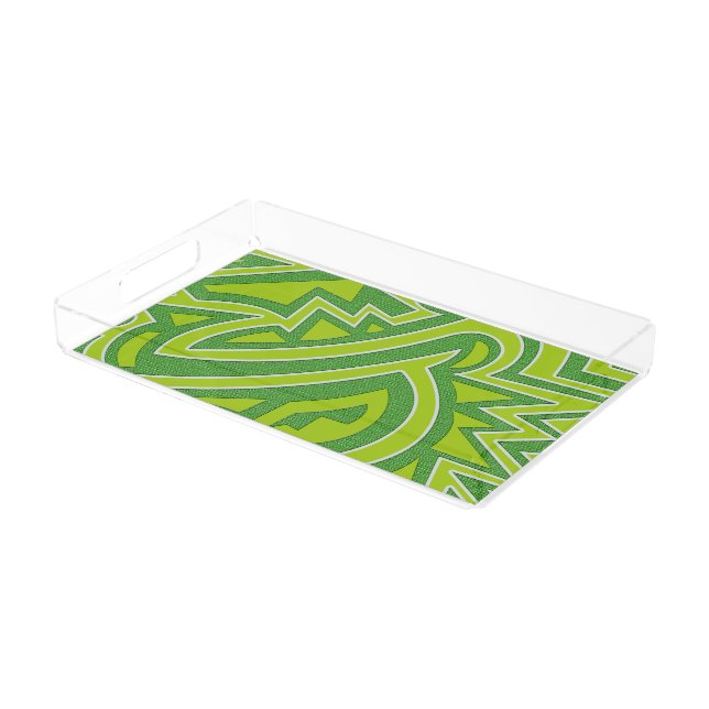 Vintage Green Geometric Acrylic Serving Tray  (Angled)