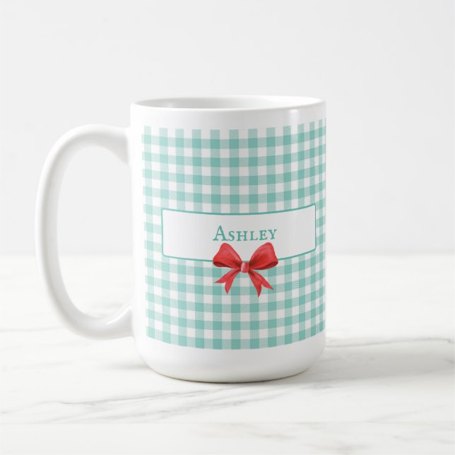Vintage Green Gingham Bow Mug (Left)