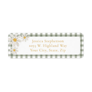 Vintage Green Gingham Daisy Return Address Label