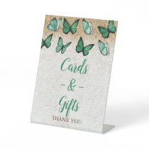 Vintage Green Gold Butterfly Cards and Gifts  Pedestal Sign