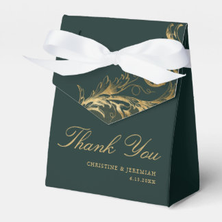 Vintage Green Gold Damask Wedding Thank You Favor Boxes