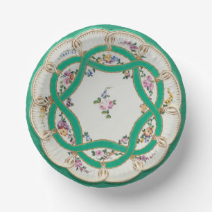 Vintage Green & Gold Floral Knot Faux China Design Paper Bowls