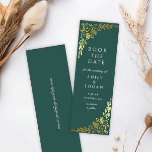 Vintage Green Gold Floral Wedding Save The Date Bookmarks