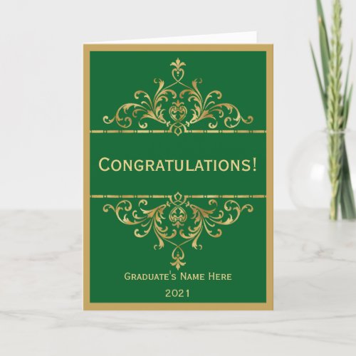 Vintage Green Gold Glam Congratulations Graduation Card