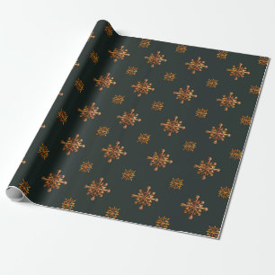 "VINTAGE GREEN & GOLD SNOWFLAKES" WRAPPING PAPER