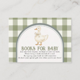 Vintage Green Goose Baby Shower Books for Baby Enclosure Card