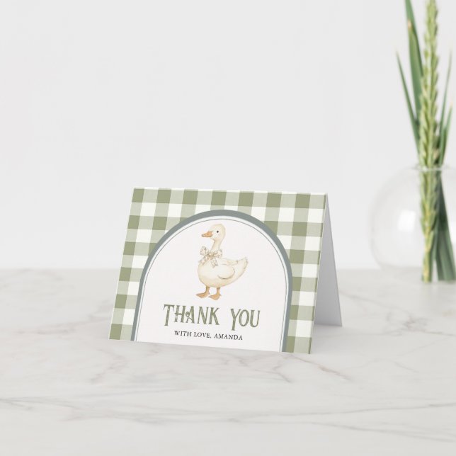 Vintage Green Goose Baby Shower Thankyou Card (Front)