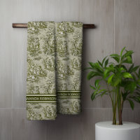 Vintage green grey toile de jouy printed