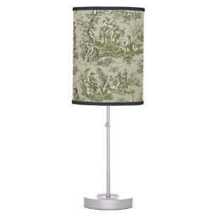 Vintage green grey toile de jouy printed table lamp