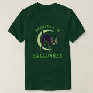 Vintage Green Halloween Cat-Everyday is Halloween T-Shirt