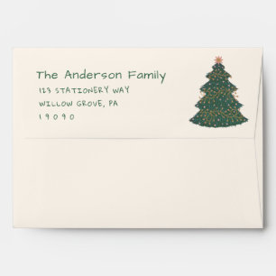 Vintage Green Hand Drawn Christmas Star Tree Envelope