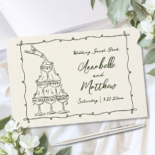 Vintage Green Hand Drawn Wedding Guest Book
