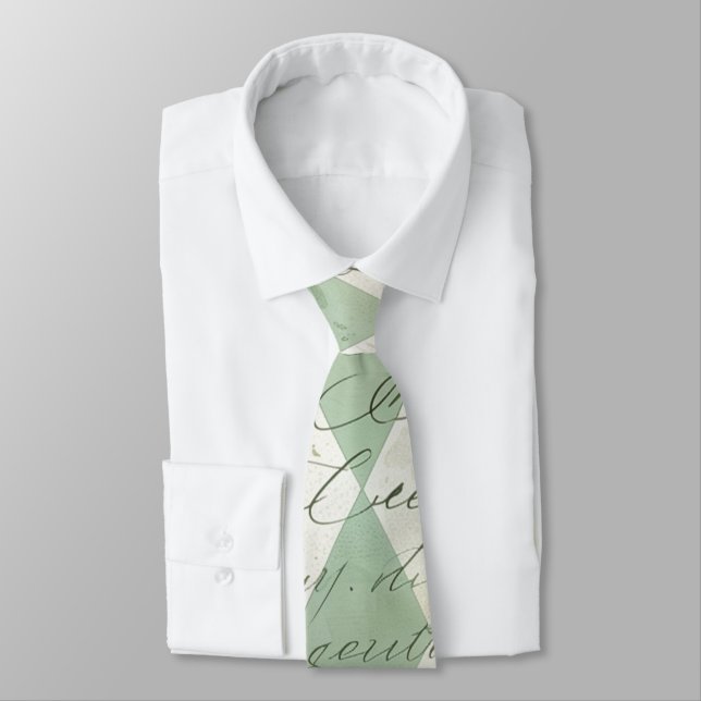 Vintage Green Harlequin Floral Script Neck Tie (Tied)