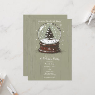 Vintage Green Holiday Snow Globe Christmas Party Invitation