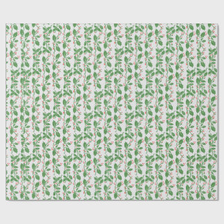 Vintage Green Holly Leaves Red Berries Christmas Wrapping Paper