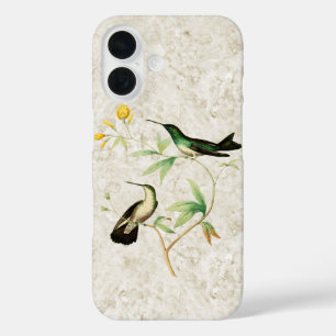 Vintage Green Hummingbird Yellow Flowers iPhone 16 Case