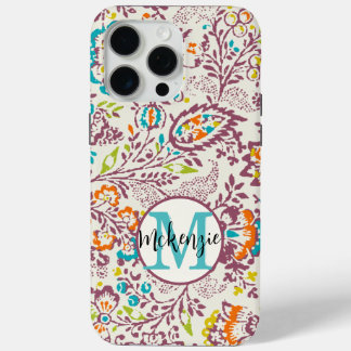 Vintage Green Ivory Plum Damask Personalize iPhone 15 Pro Max Case