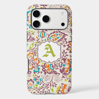 Vintage Green Ivory Plum Damask Personalize iPhone 17 Pro Max Case