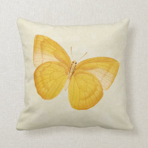 Vintage green ivory watercolor yellow butterfly throw pillow