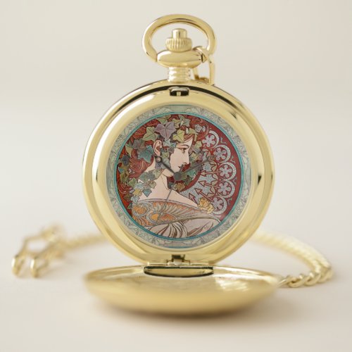 Vintage Green Ivy Goddess Pocket Watch