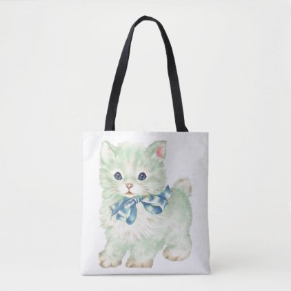 Vintage Green Kitty Cat Tote Bag