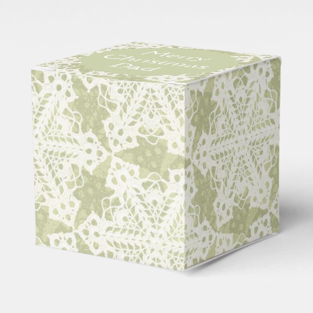 Vintage Green Lace Snowflake Favor Boxes (Front Side)