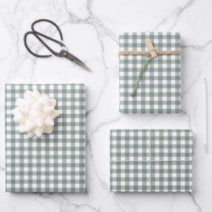 Vintage Green Lake Gingham Check Pattern Wrapping Paper Sheets